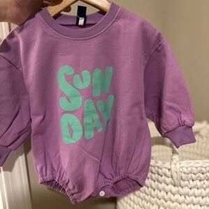 Purple Baby Onesie with Green 'Sun Day' Print